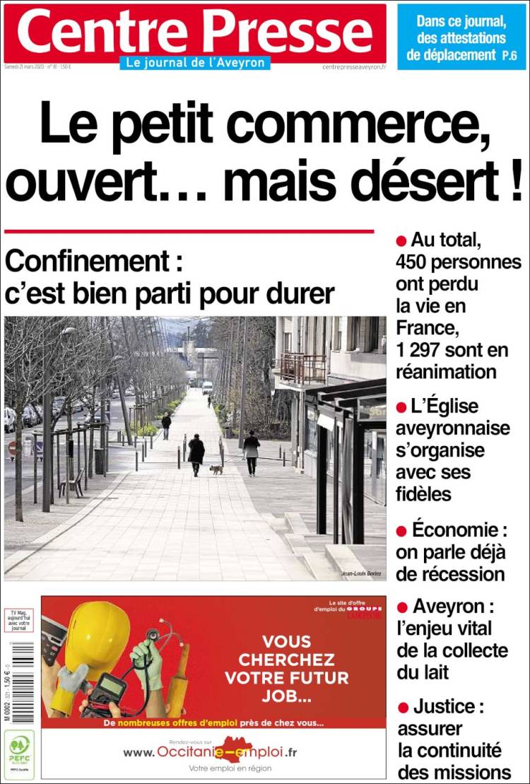 Portada de Centre Presse (Francia)