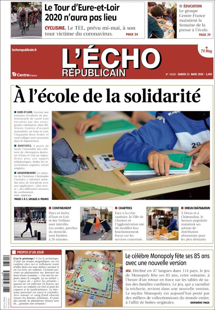 Portada de L'Echo Républicain (Francia)