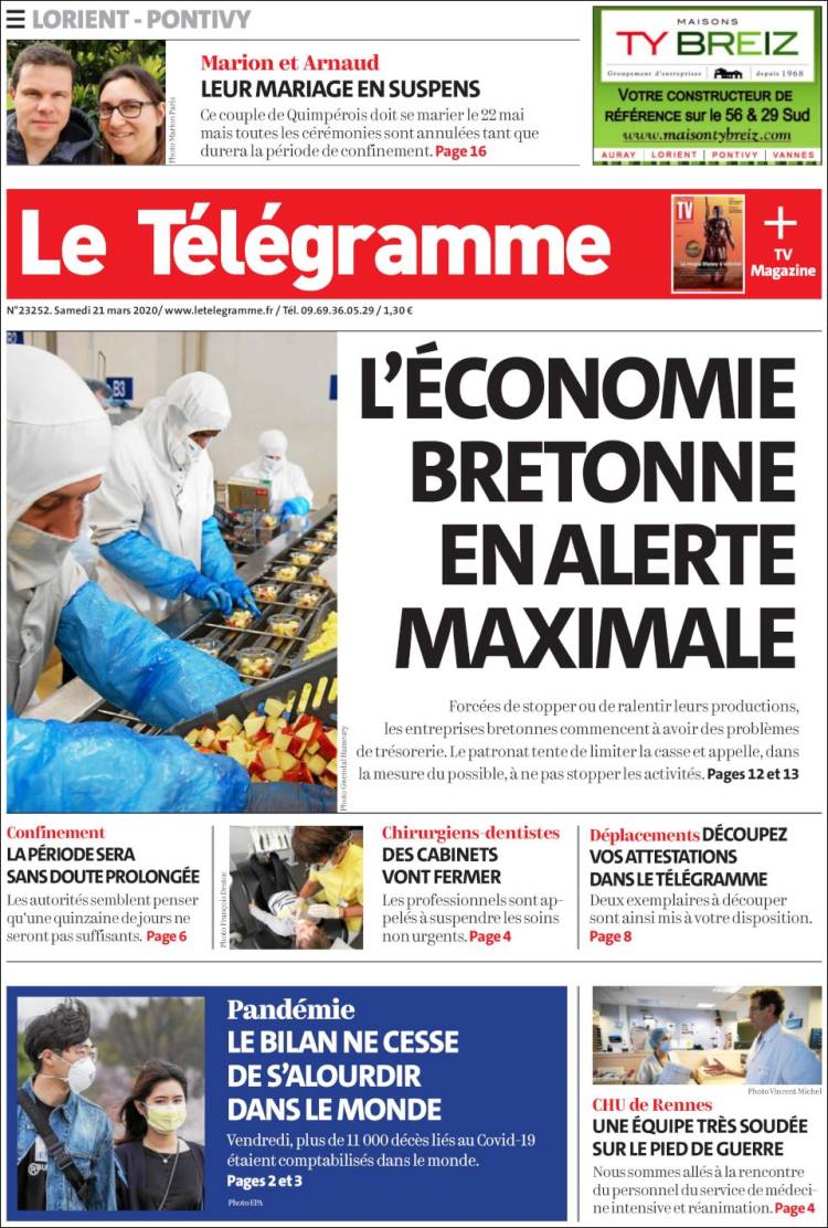 Portada de Télégramme (Francia)