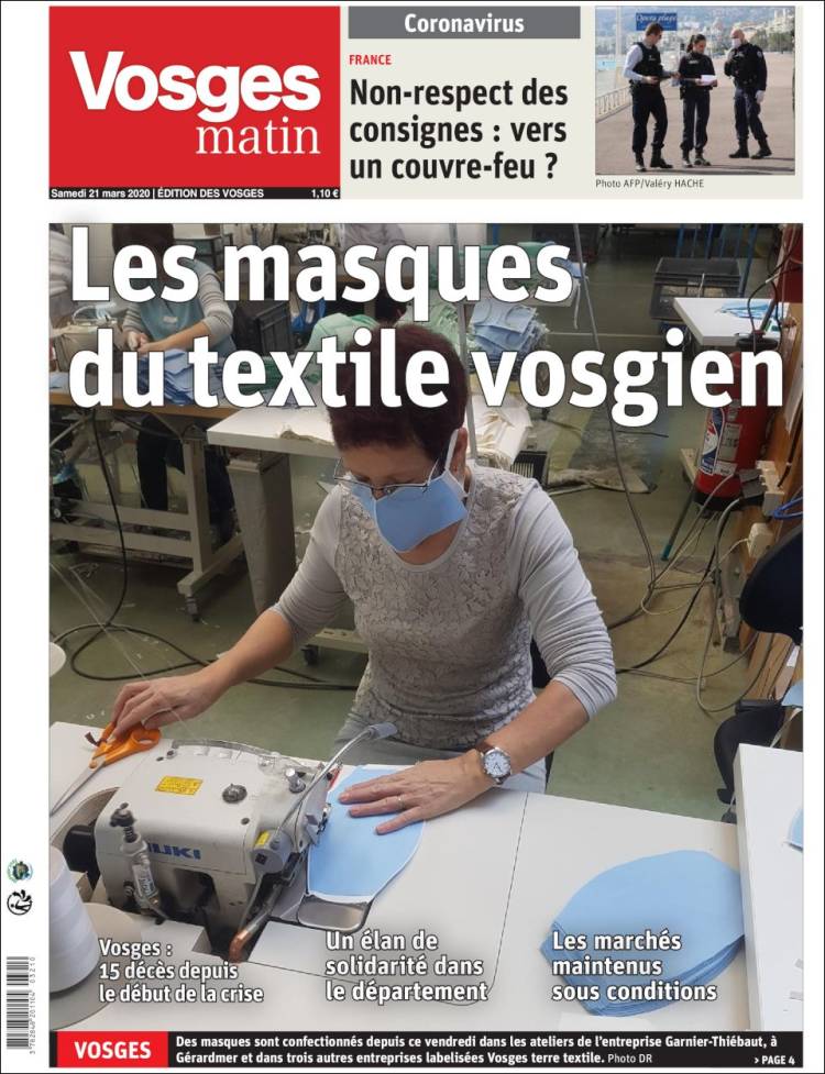 Portada de Vosges Matin (Francia)