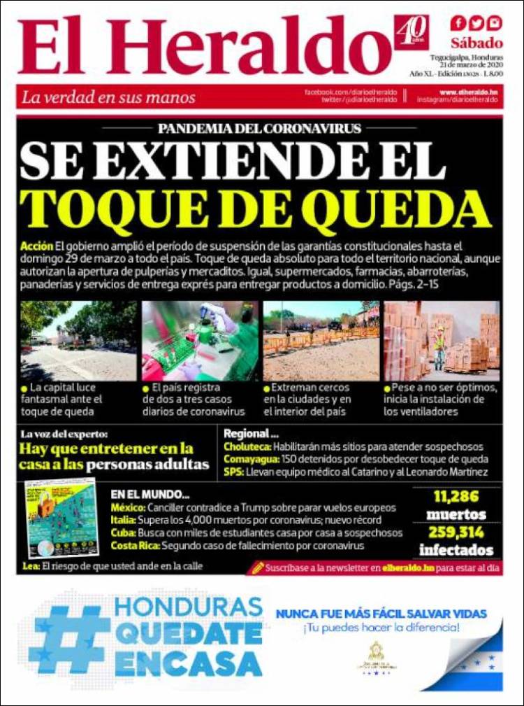 Portada de El Heraldo (Honduras)