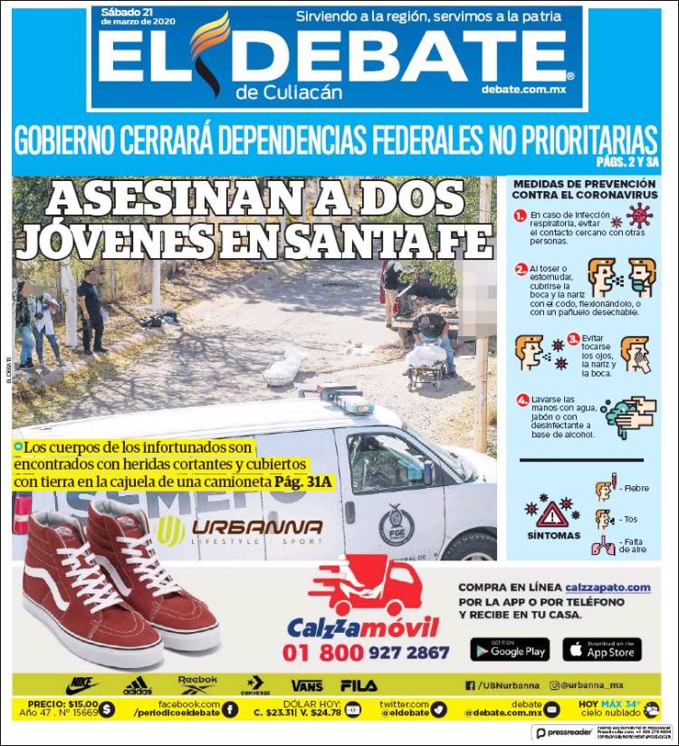 Portada de El Debate de Culiacán (México)