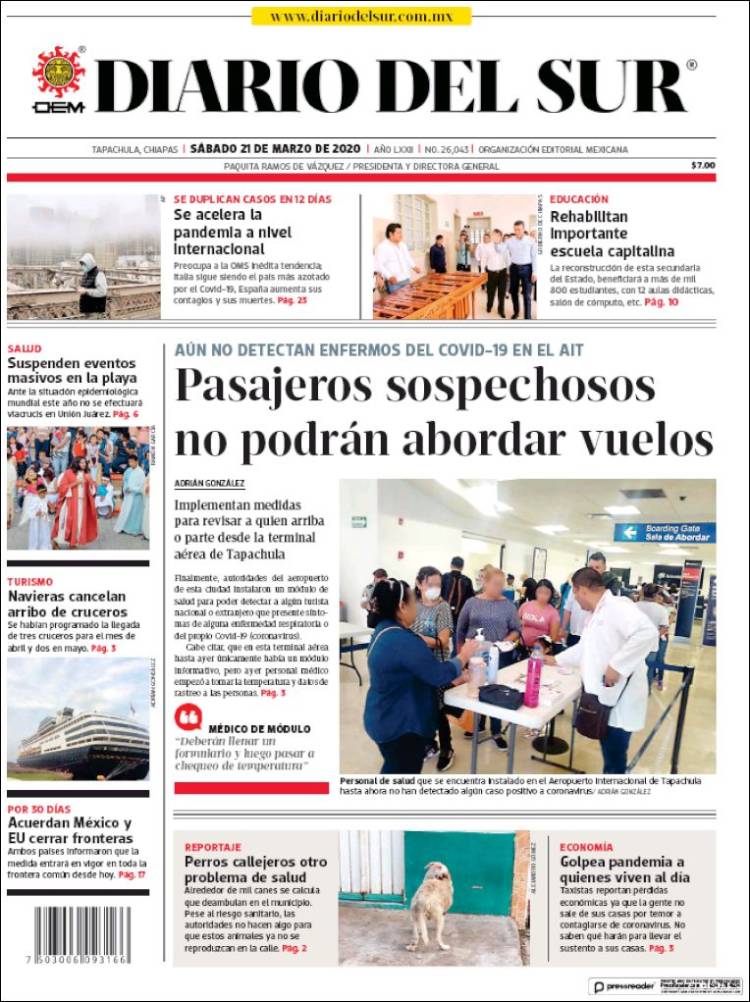 Portada de El Diario del Sur (Mexico)