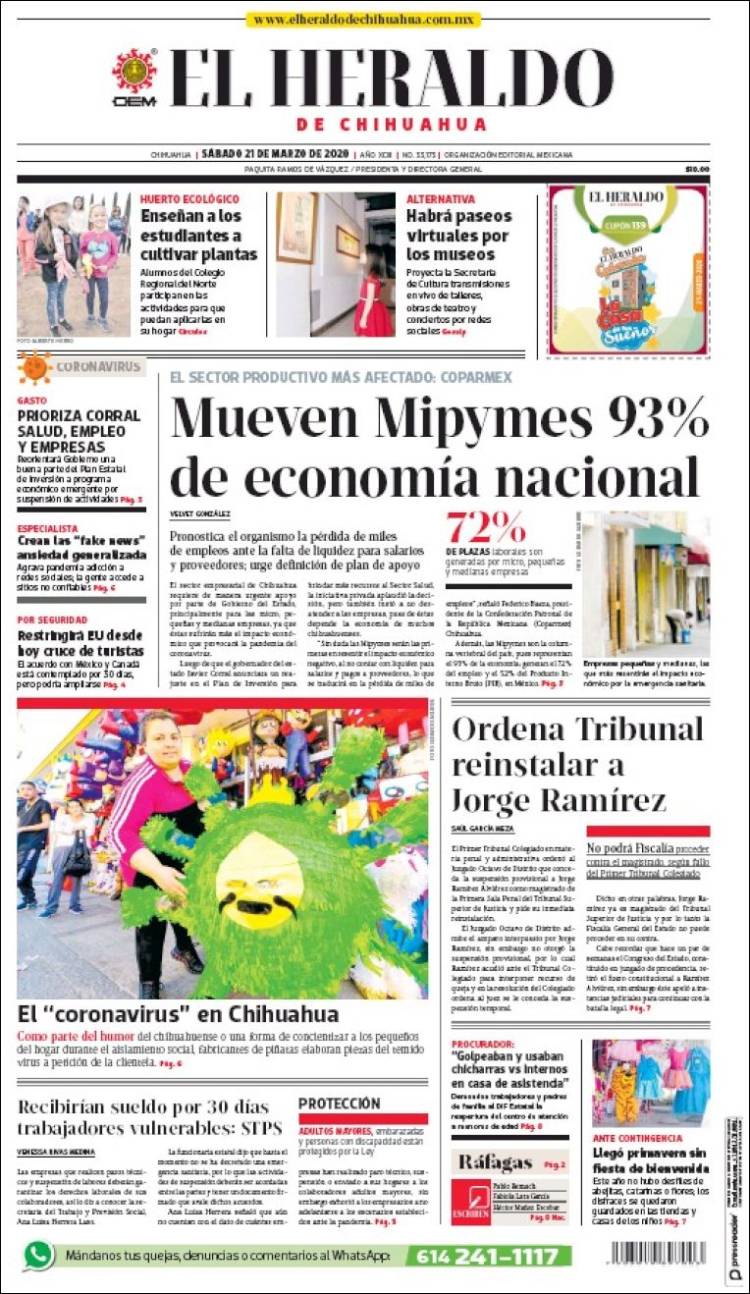 Portada de El Heraldo de Chihuahua (México)