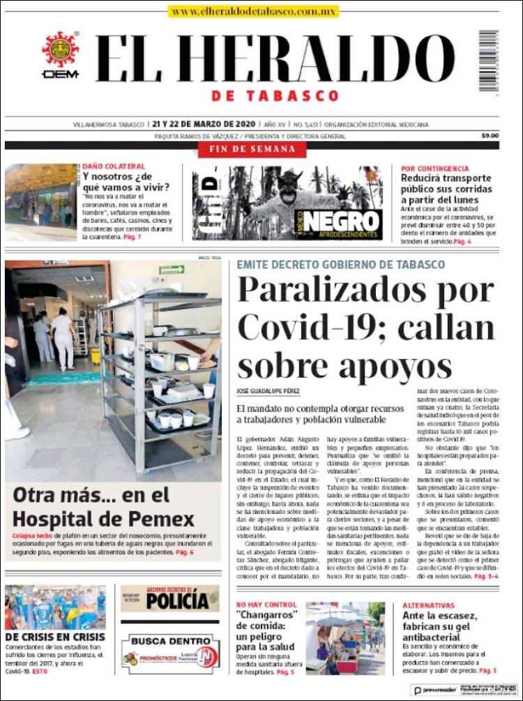 Portada de El Heraldo de Tabasco (México)