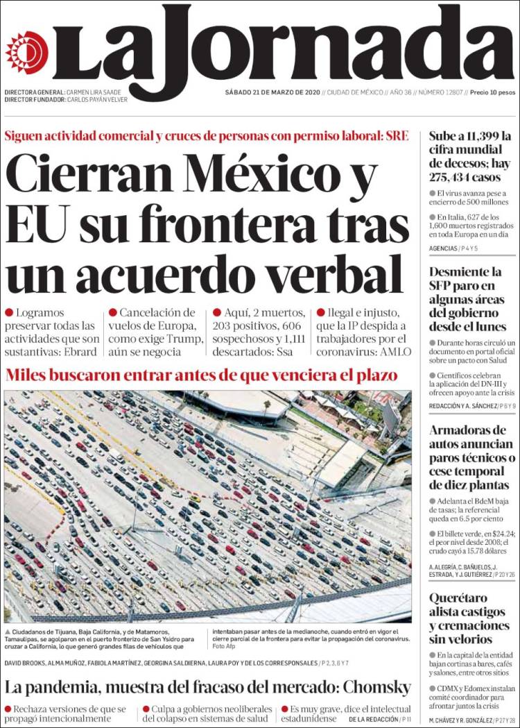 Portada de La Jornada (México)