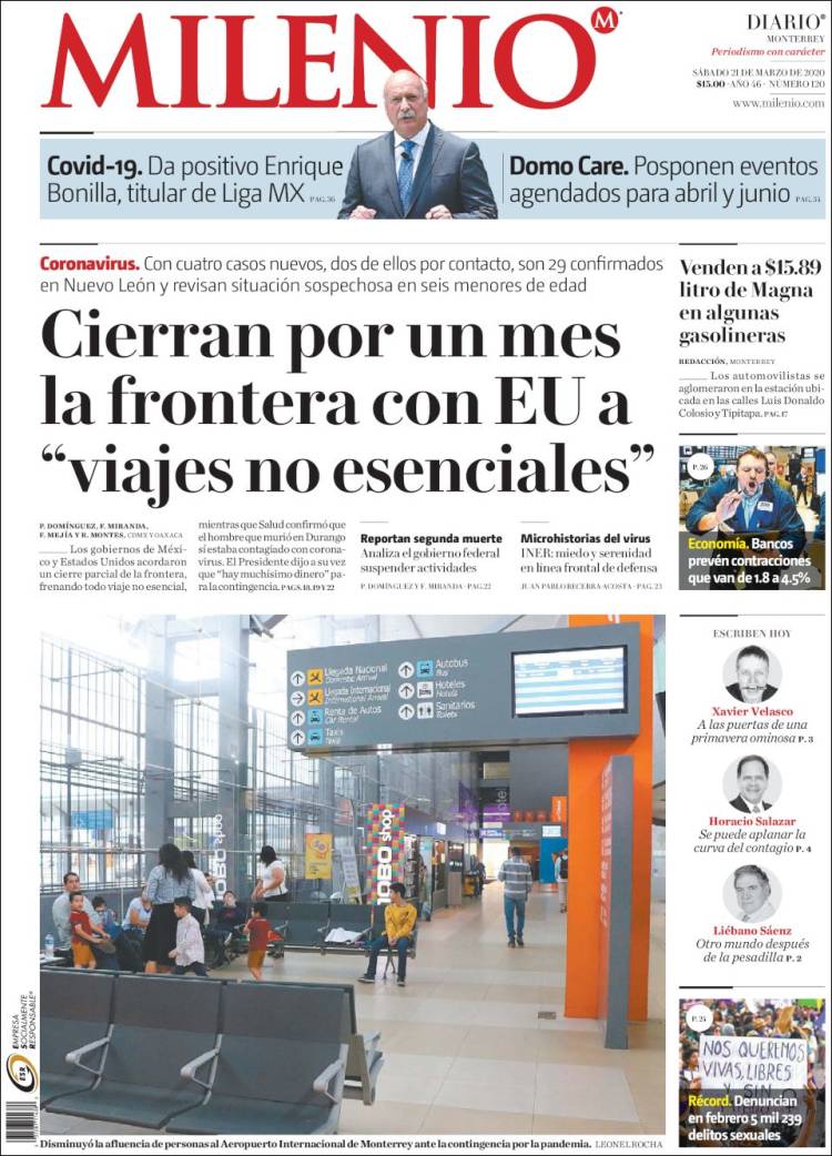 Portada de Milenio de Monterrey (México)