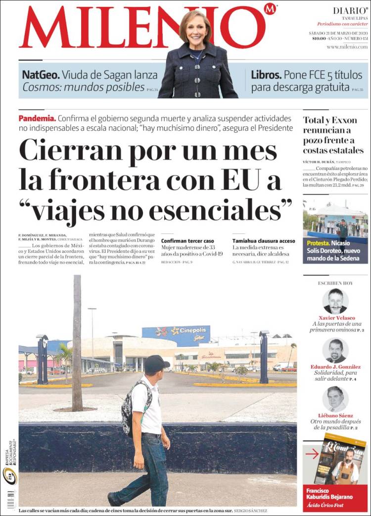 Portada de Milenio - Tamaulipas (México)