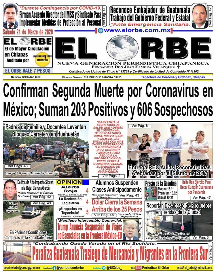 Portada de El Orbe (Mexico)