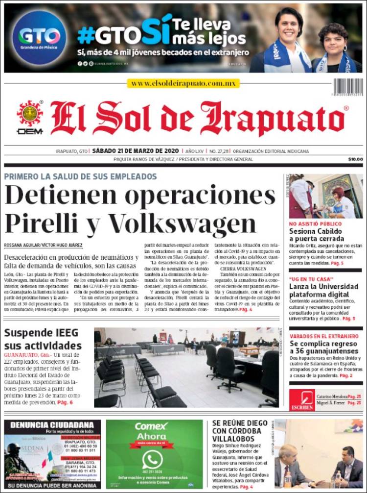 Portada de El Sol de Irapuato (México)