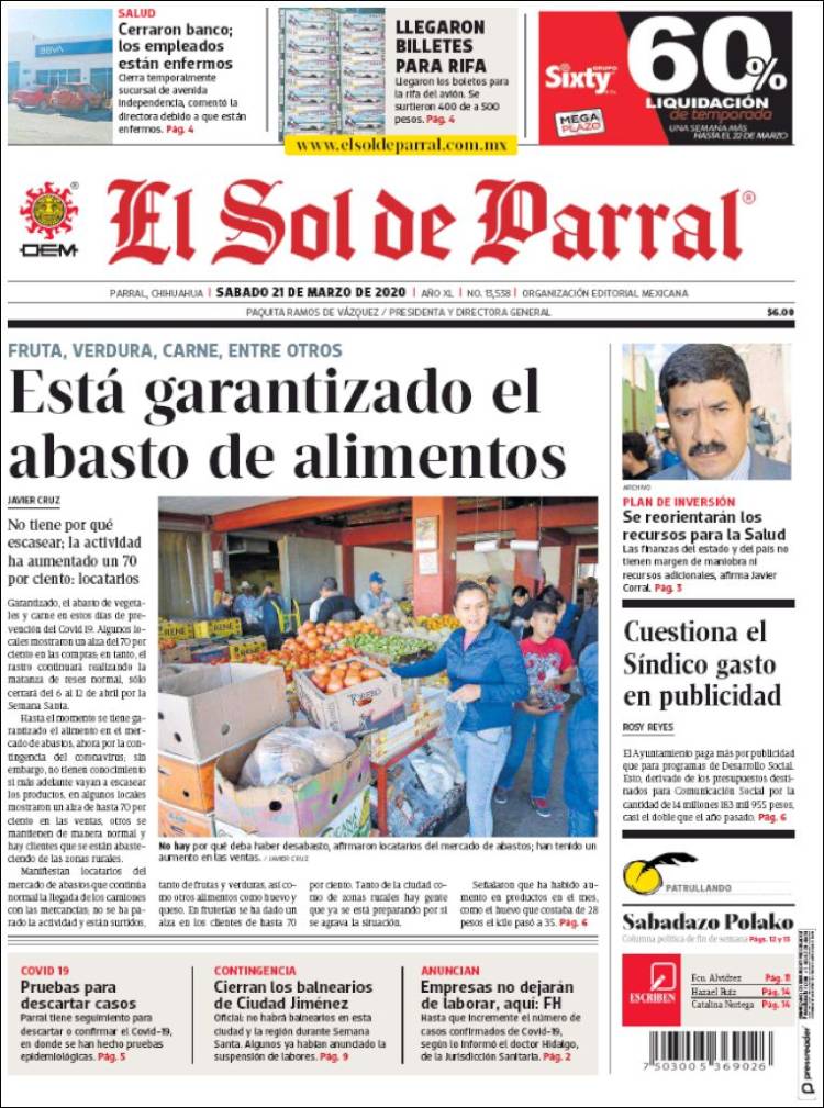 Portada de El Sol de Parral (México)