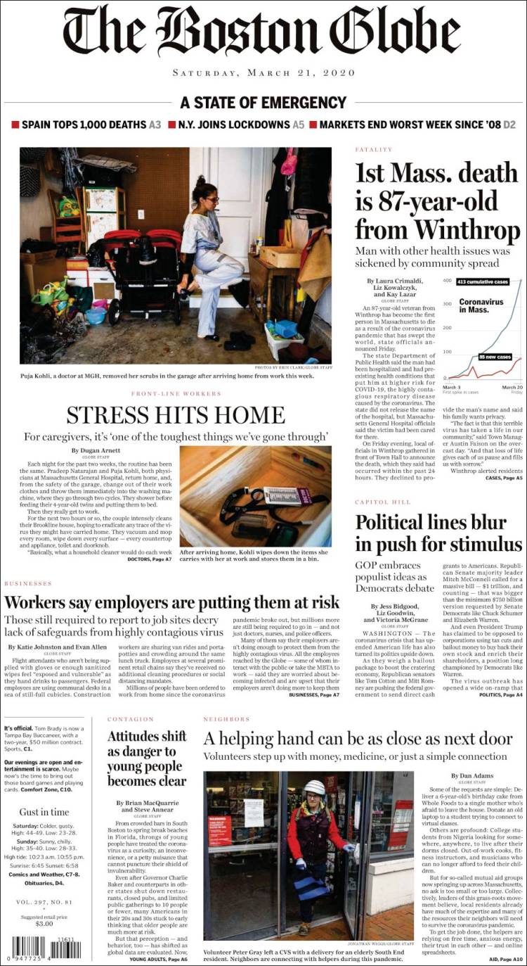 Portada de Boston Globe (USA)