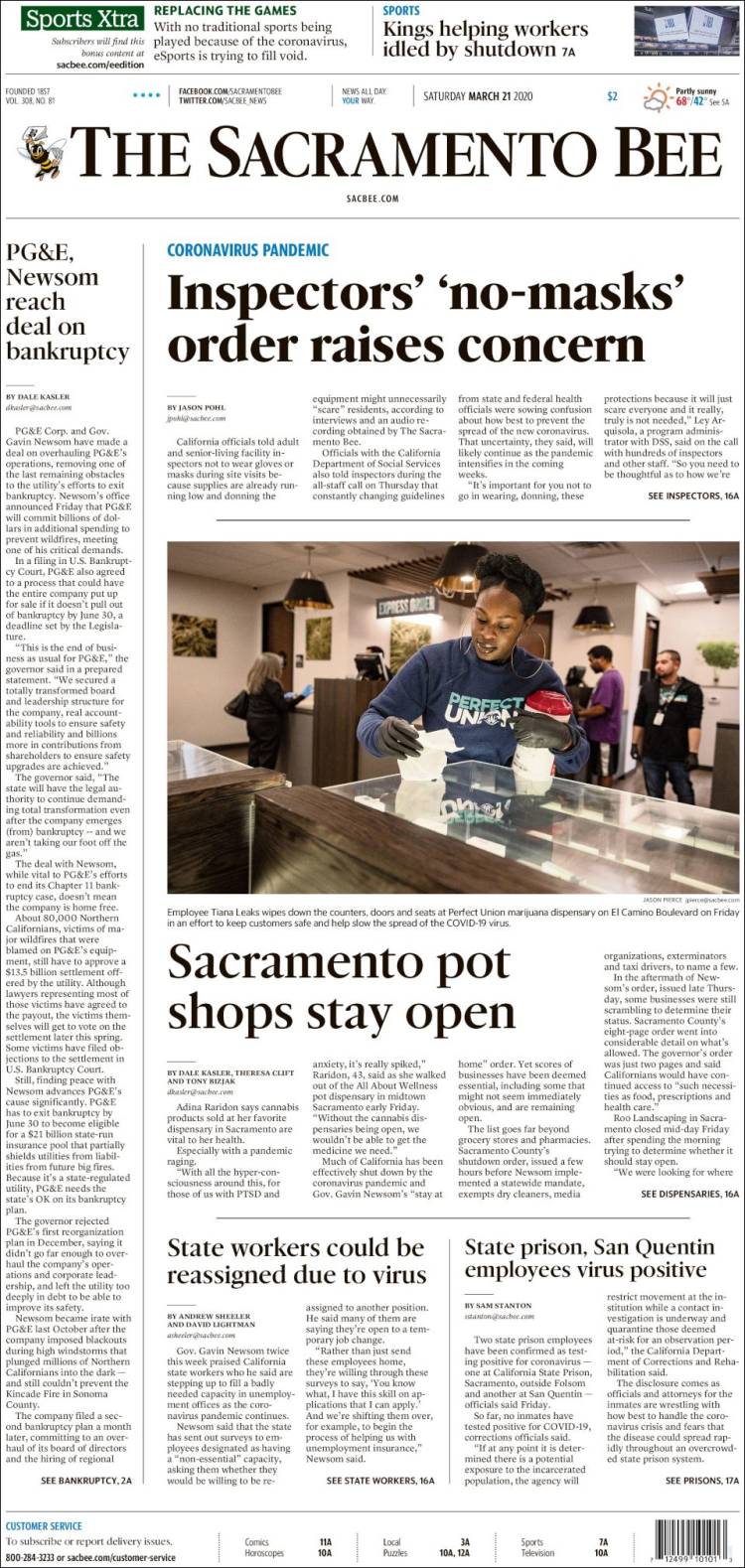 Portada de The Sacramento Bee (USA)