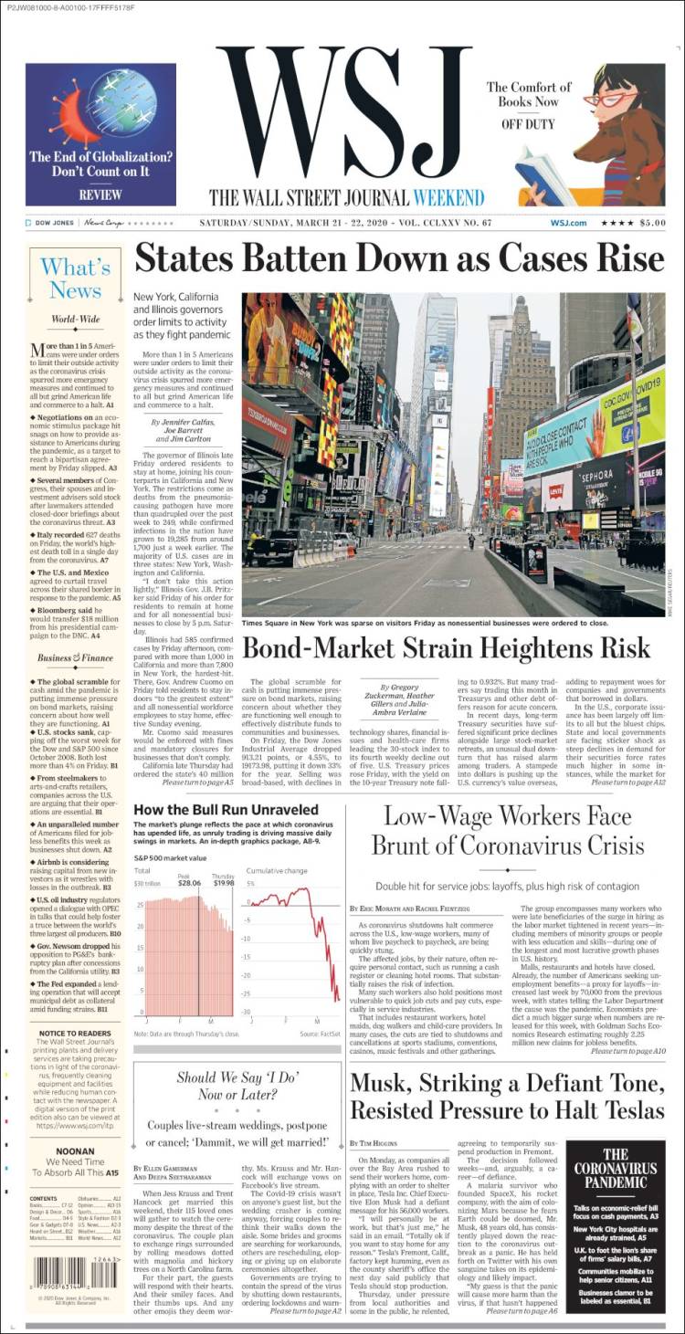 Portada de Wall Street Journal (États-Unis)