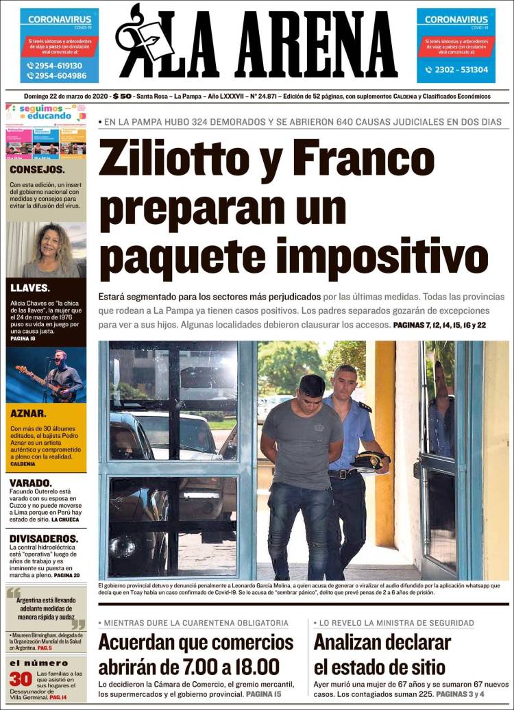 Portada de Diario La Arena (Argentina)