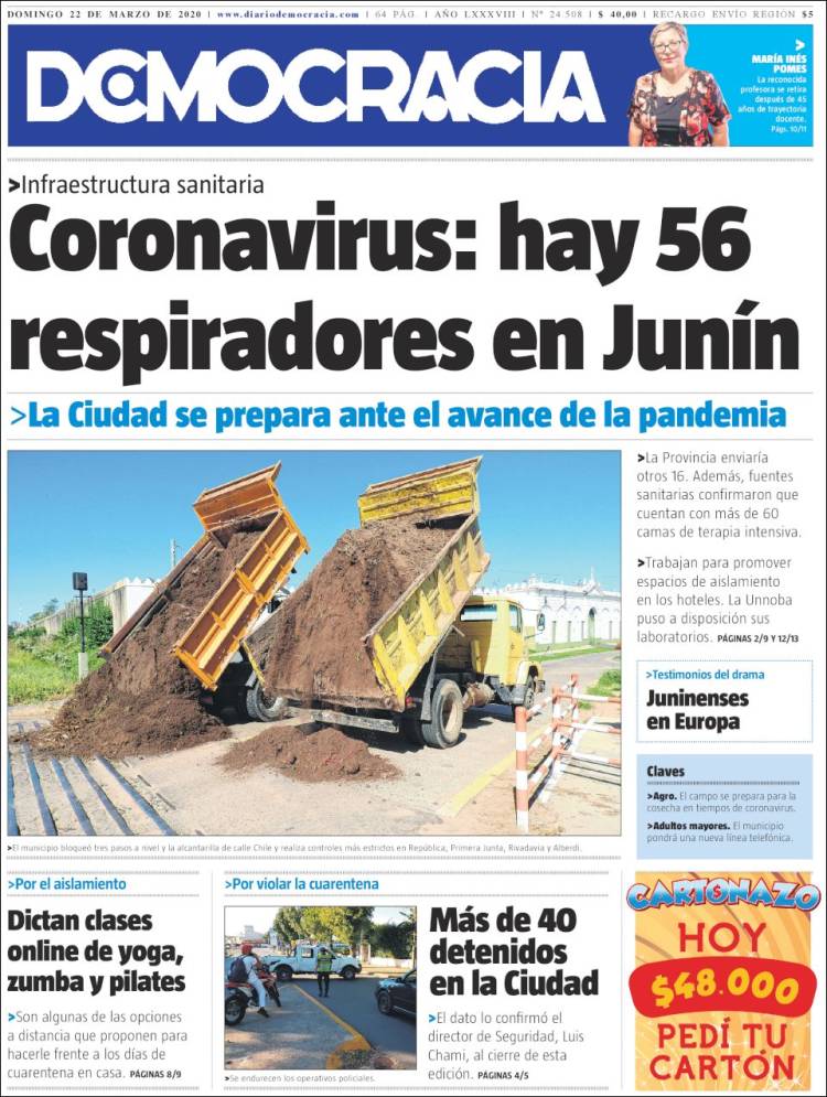 Portada de Diario Democracia (Argentina)