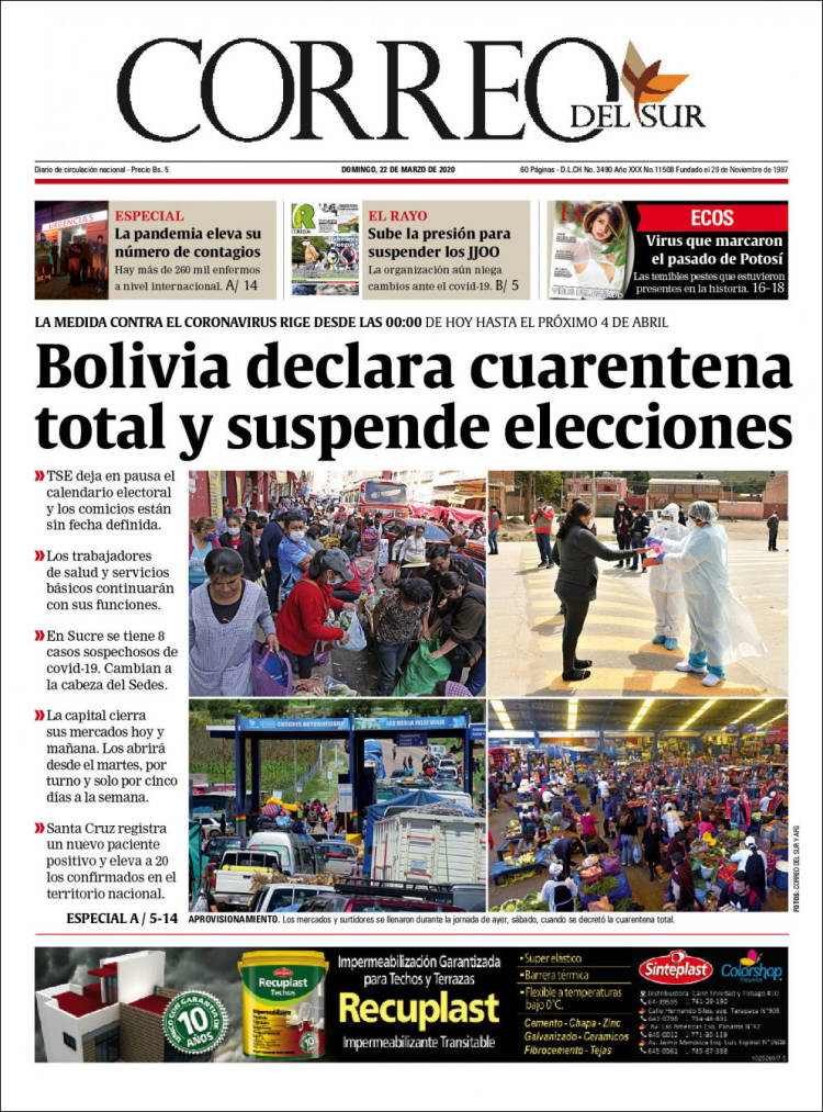 Portada de Correo Sur (Bolivia)