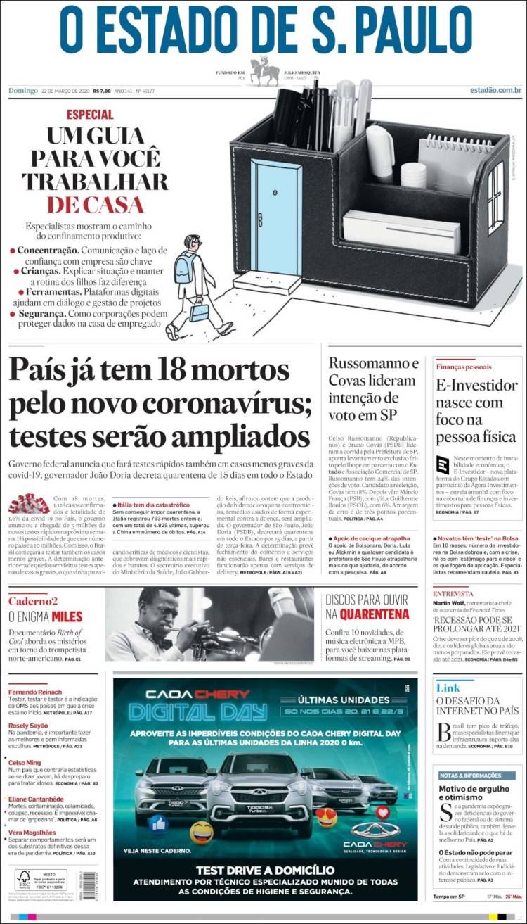 Portada de O Estado de São Paulo (Brasil)