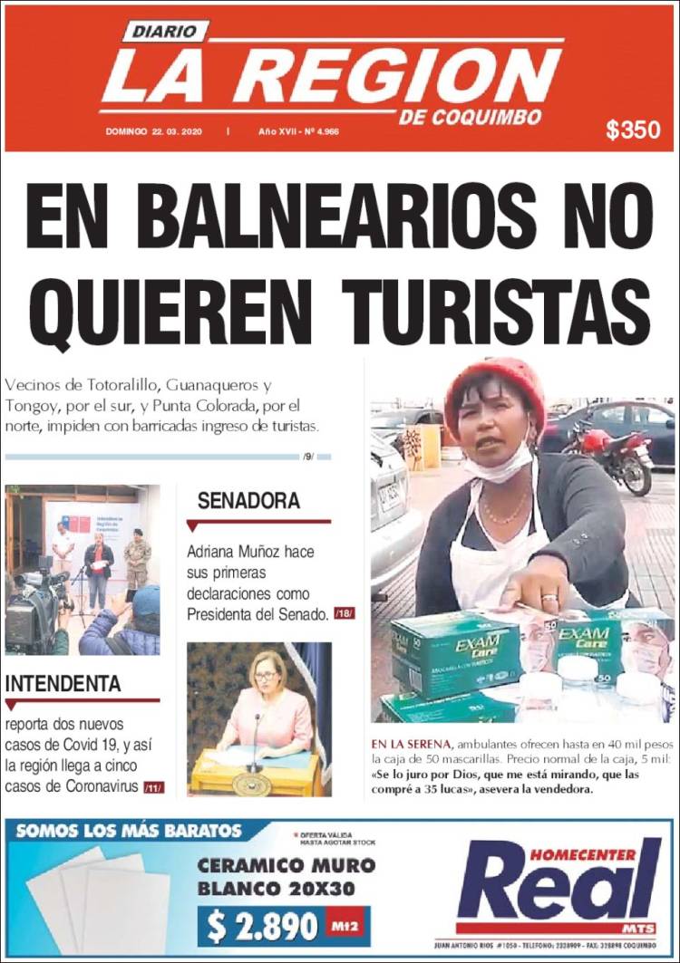 Portada de Diario La Región de Coquimbo (Chile)