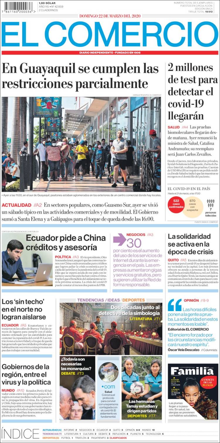 Portada de El Comercio (Ecuador)