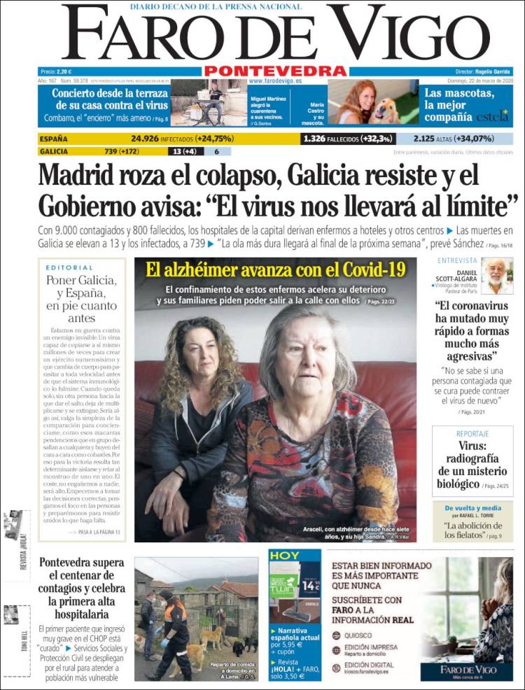 Portada de El Faro de Vigo - Pontevedra (España)