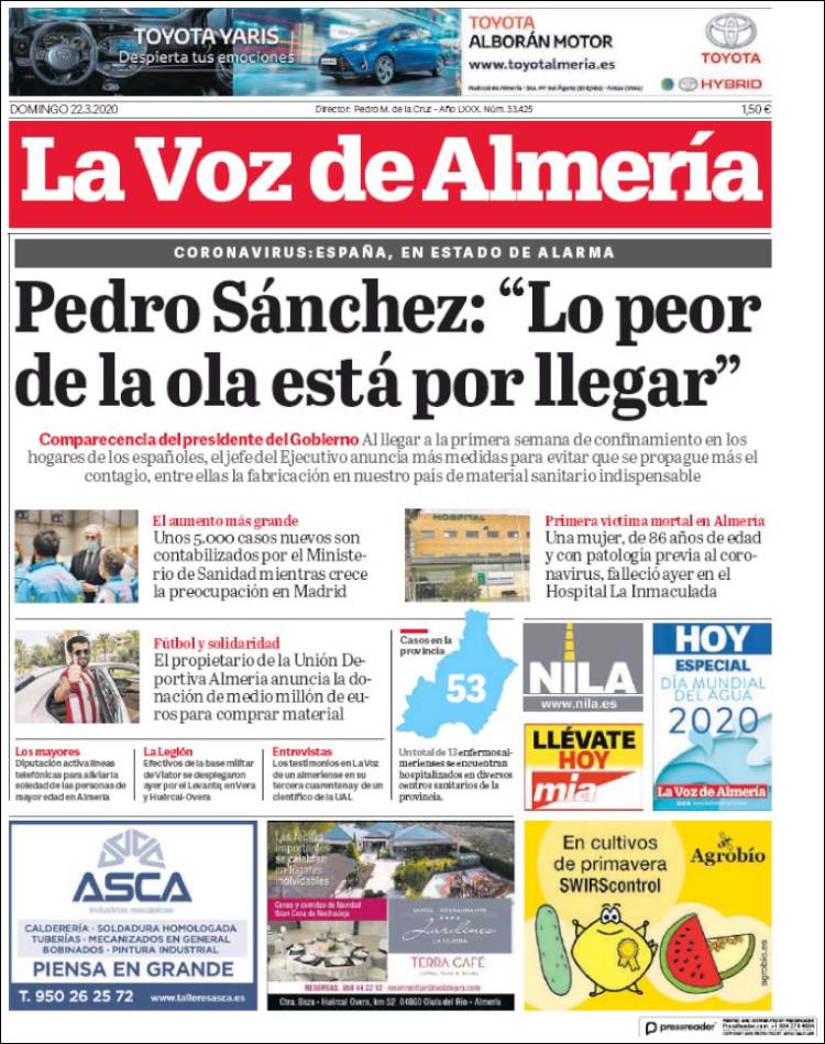 Portada de La Voz de Almería (España)