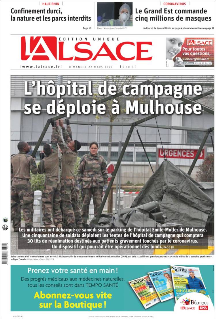 Portada de Journal L'Alsace (Francia)