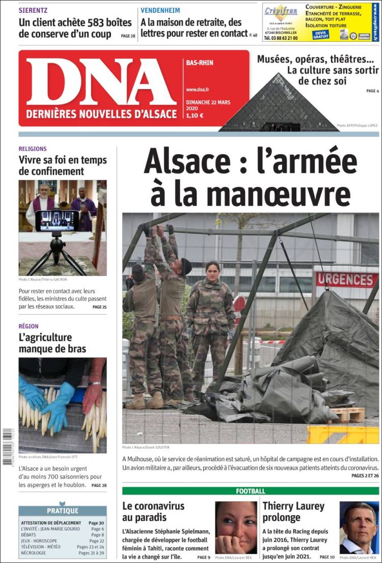 Portada de Les Dernières Nouvelles d'Alsace (Francia)