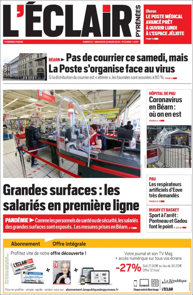 Portada de L'Eclair des Pyrénées (Francia)