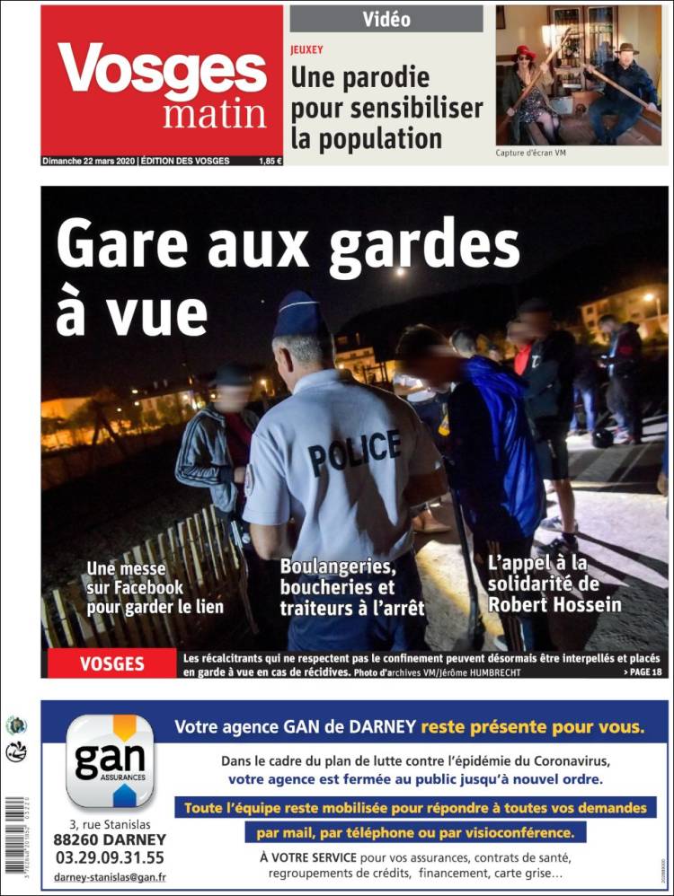 Portada de Vosges Matin (Francia)