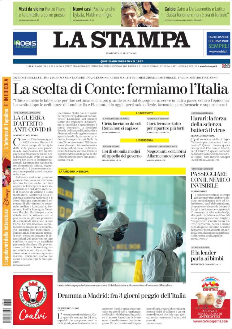 Portada de La Stampa (Italia)