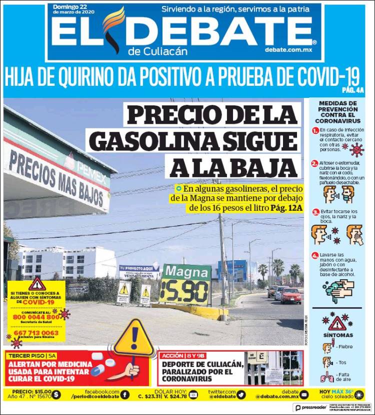 Portada de El Debate de Culiacán (M&eacute;xico)