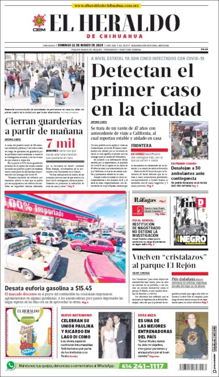 Portada de El Heraldo de Chihuahua (M&eacute;xico)