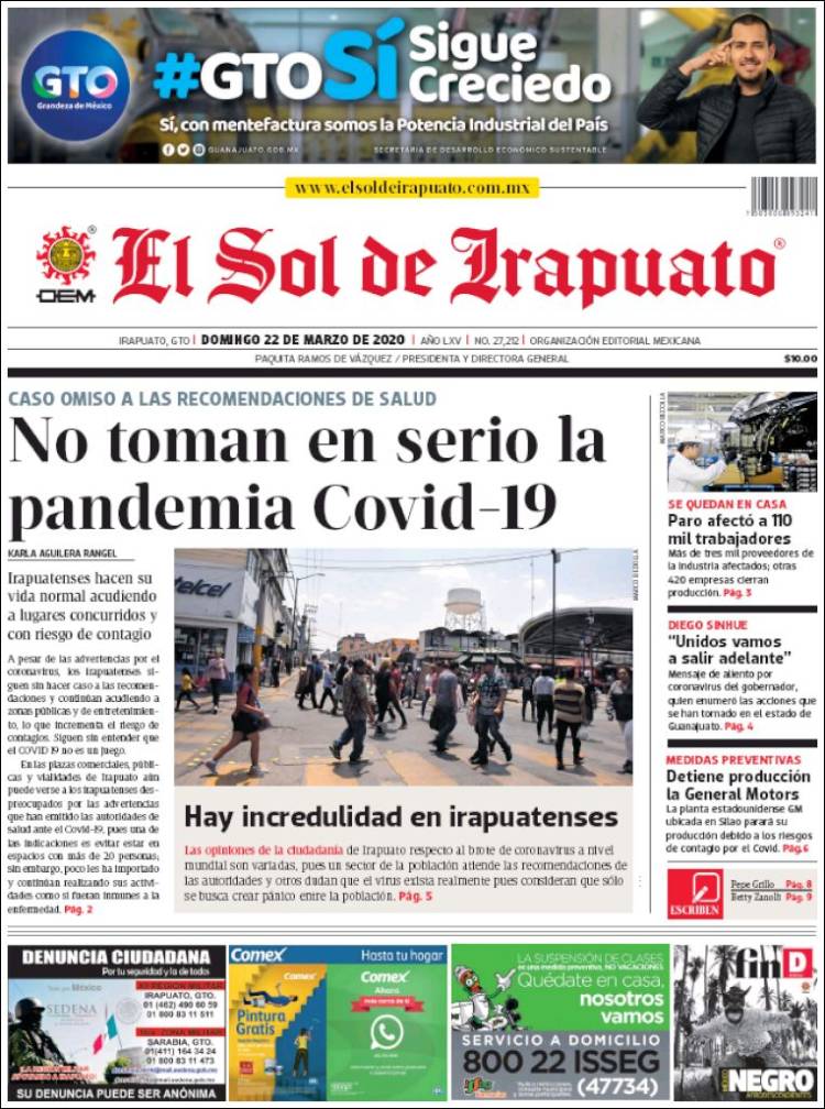 Portada de El Sol de Irapuato (M&eacute;xico)