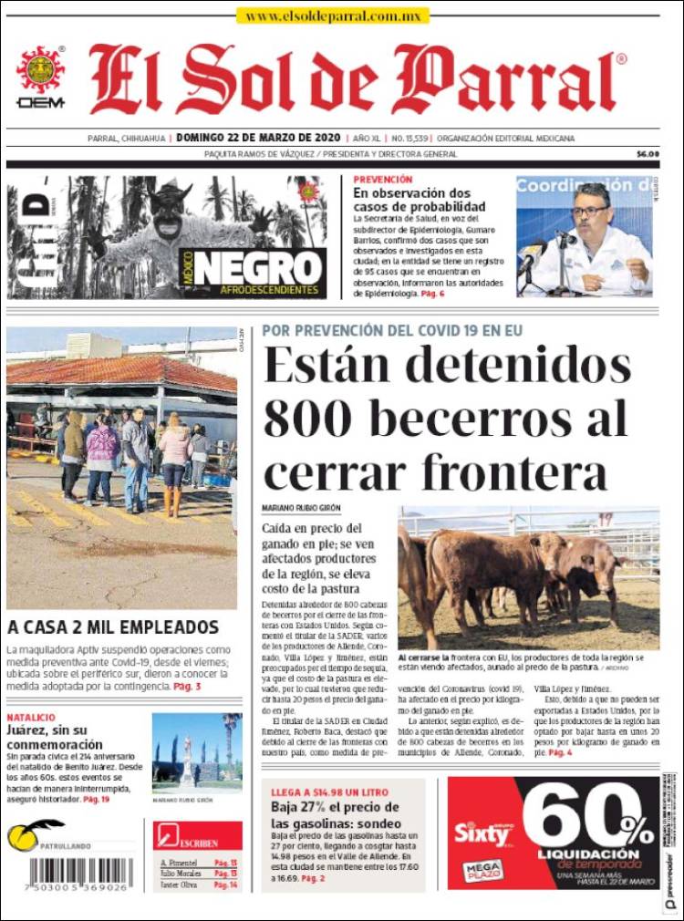 Portada de El Sol de Parral (M&eacute;xico)