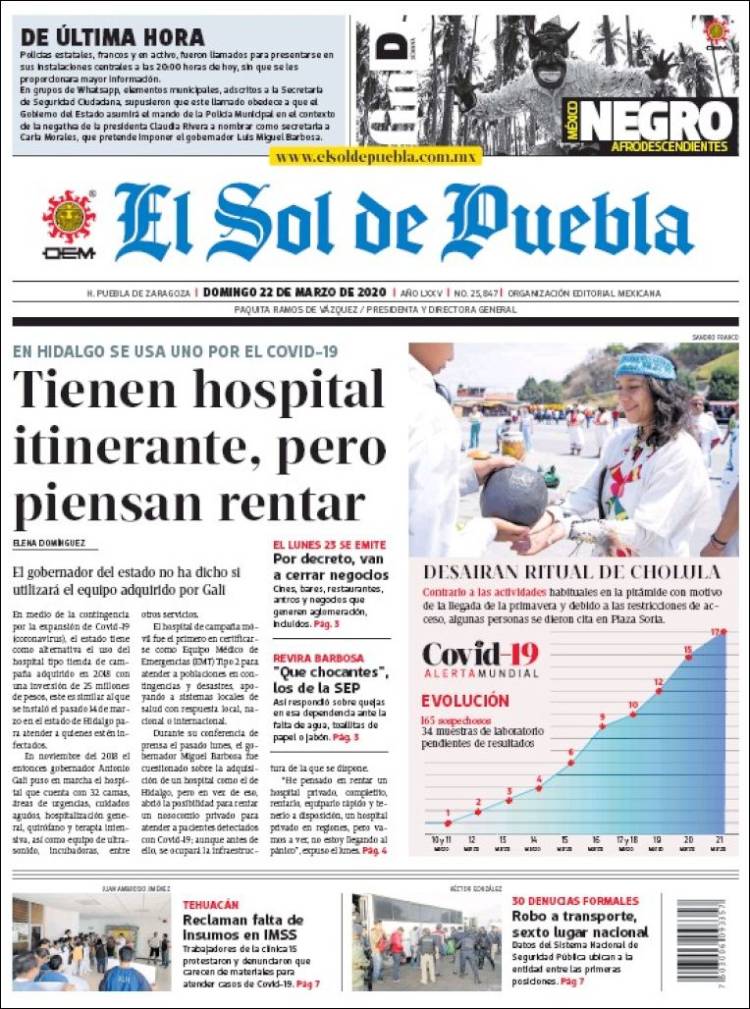 Portada de El Sol de Puebla (M&eacute;xico)