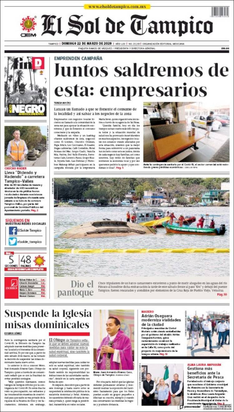 Portada de El Sol de Tampico (M&eacute;xico)