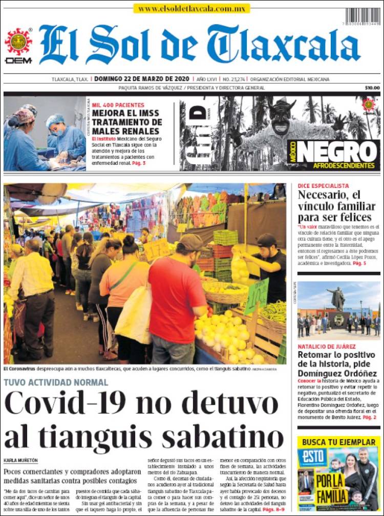 Portada de El Sol de Tlaxcala (M&eacute;xico)