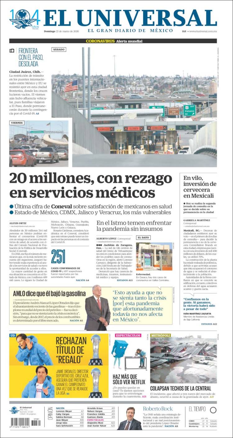 Portada de El Universal (M&eacute;xico)