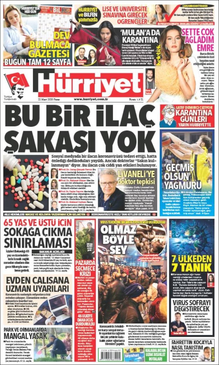 Portada de Hürriyet (Turqu&iacute;a)