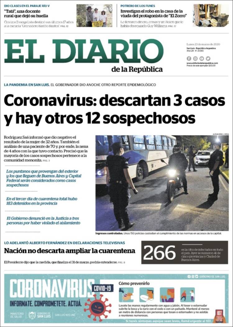 Portada de Diario de la República (Argentina)