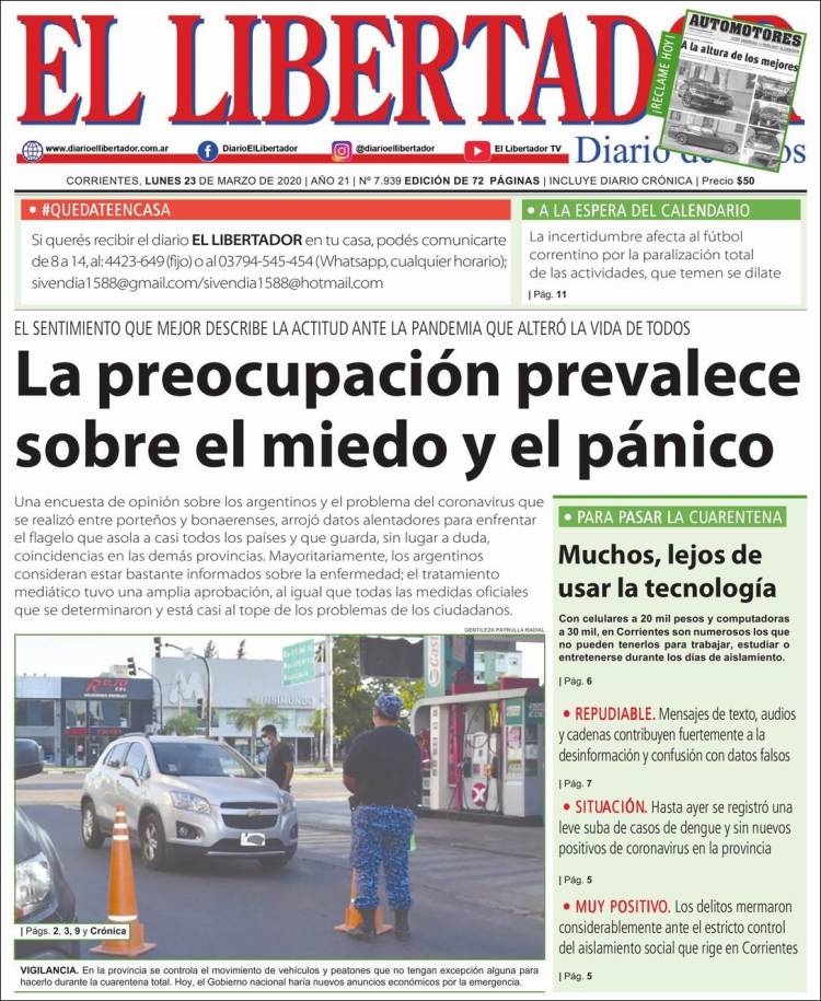 Portada de Diario El Libertador (Argentina)