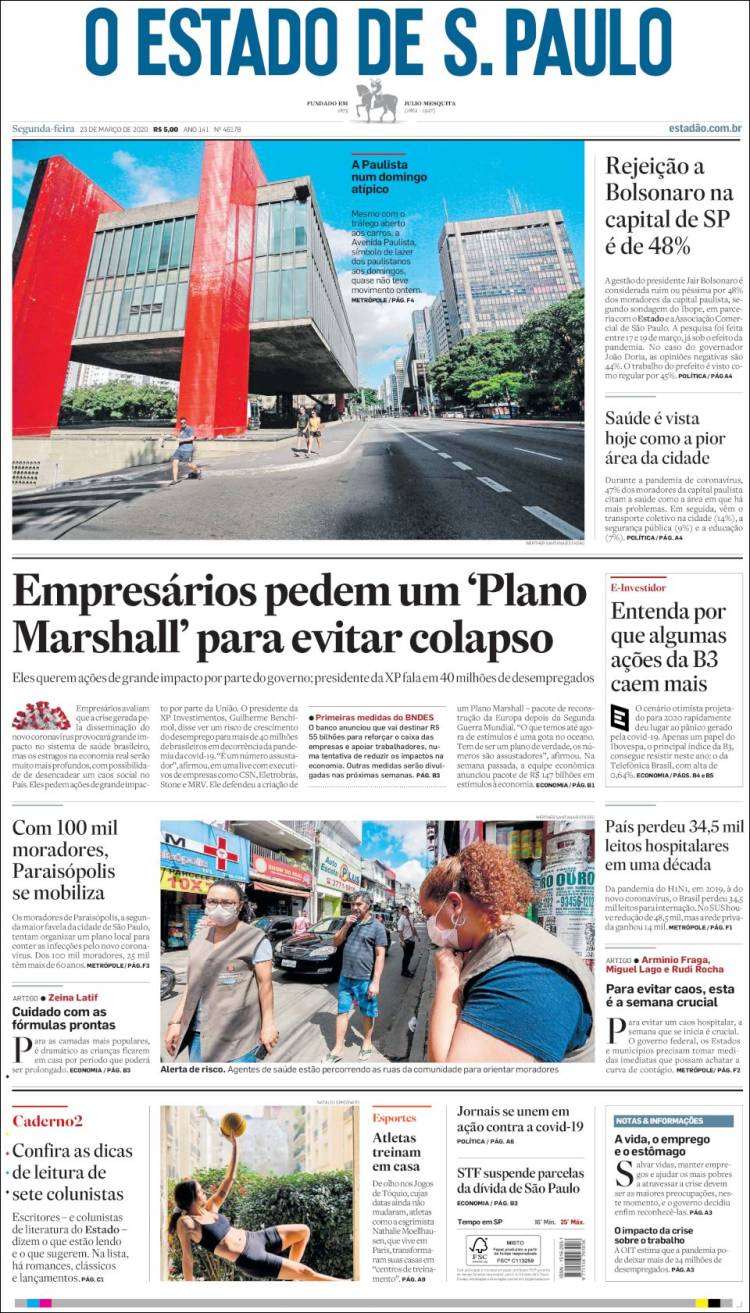Portada de O Estado de São Paulo (Brasil)