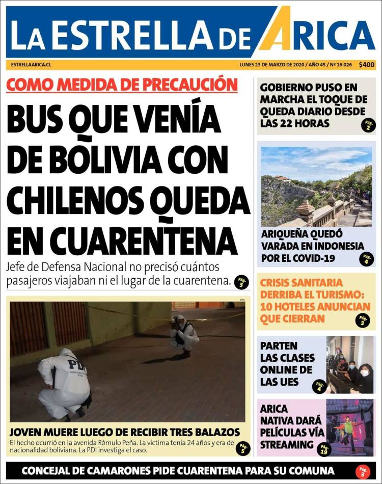 Portada de La Estrella de Arica (Chile)