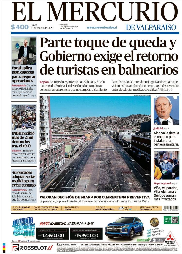 Portada de Mercurio de Valparaiso (Chile)