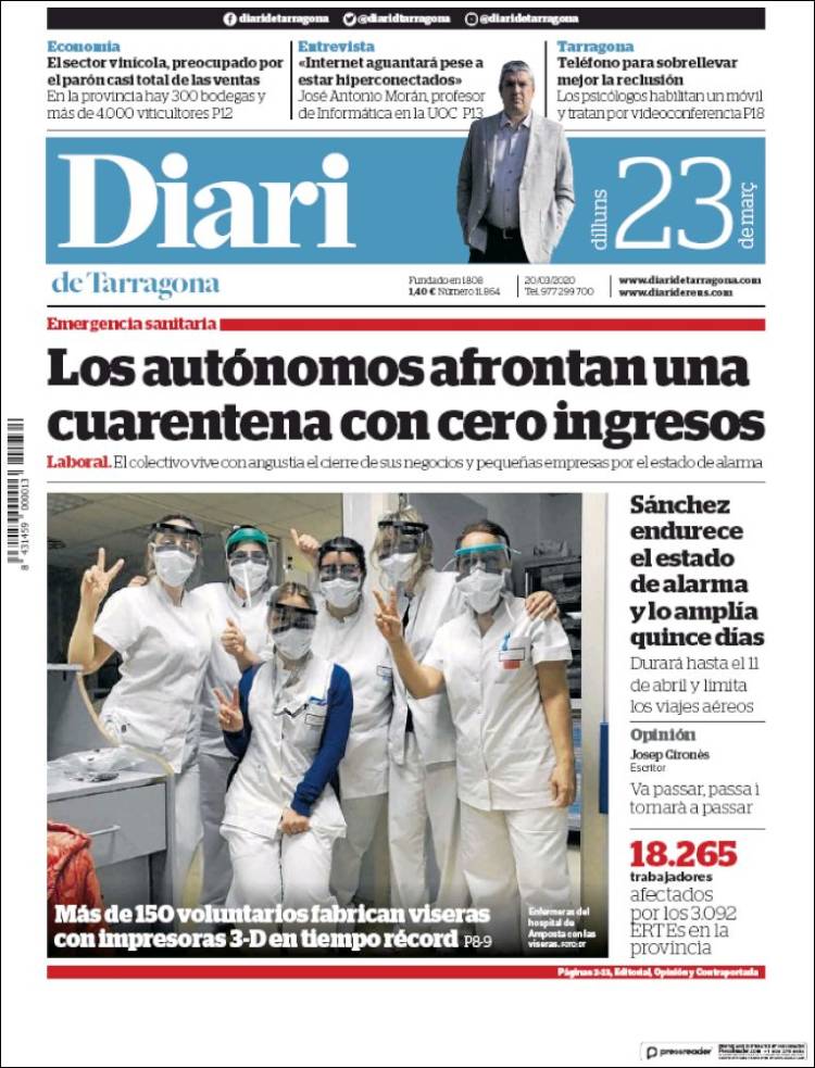 Portada de Diari de Tarragona (España)