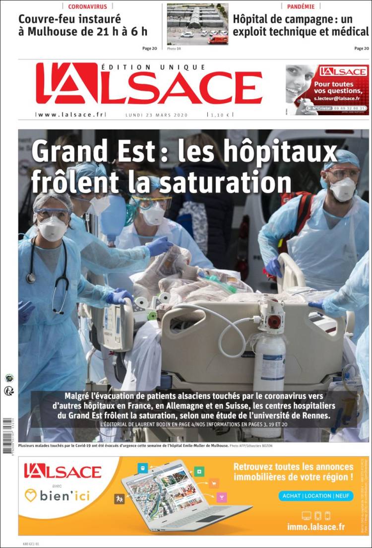 Portada de Journal L'Alsace (Francia)