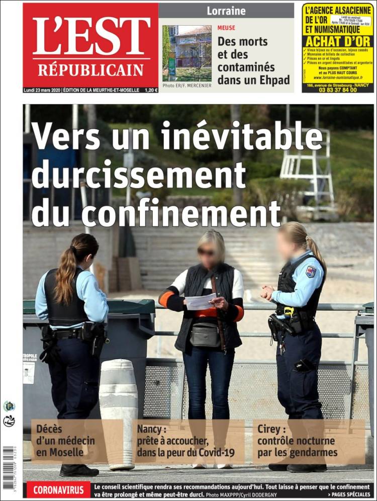 Portada de L'Est Republicain (Francia)