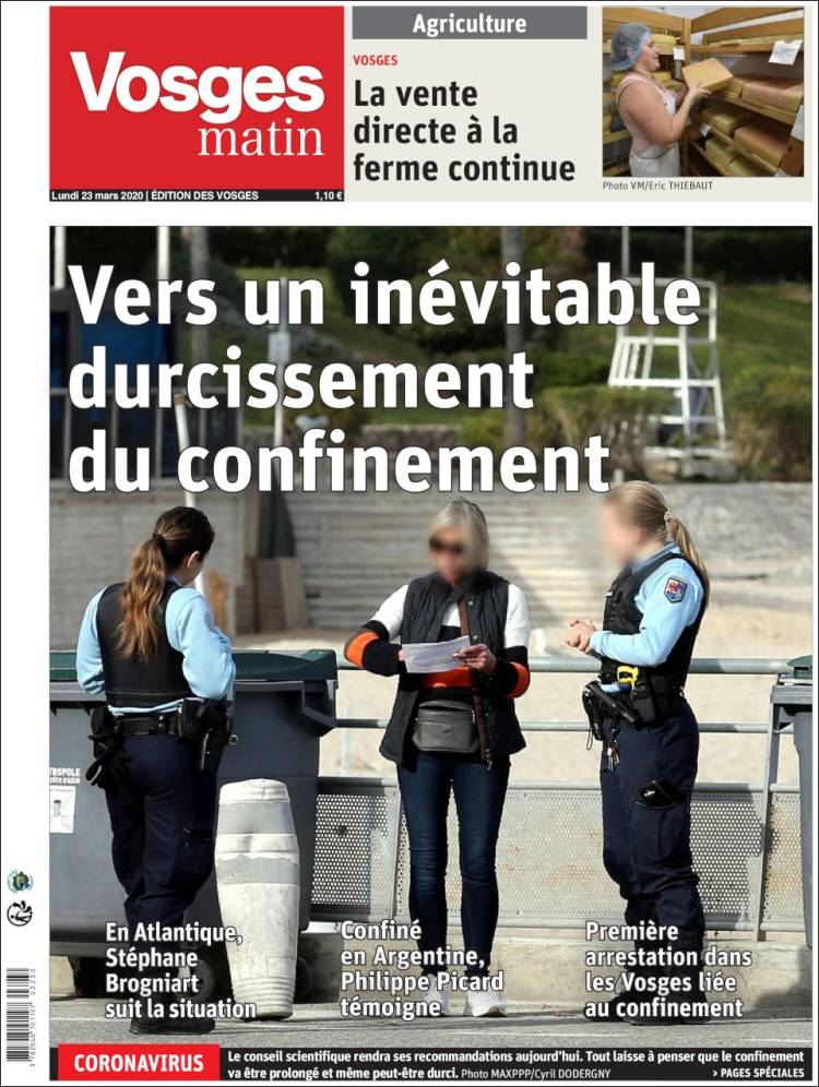 Portada de Vosges Matin (Francia)