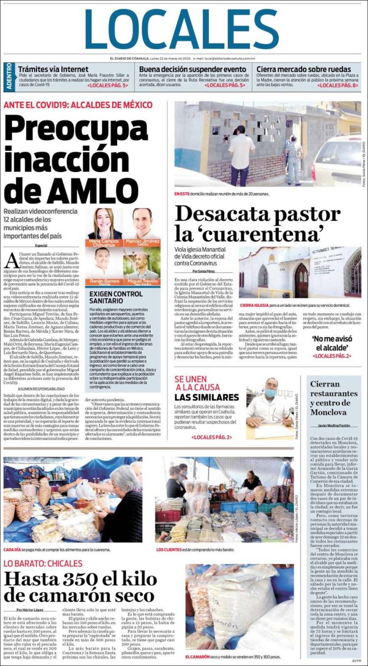 Portada de El Diario de Coahuila (México)